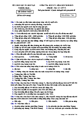 Đề kiểm tra học kì I môn Địa lý Lớp 12 - Mã đề 716 - Năm học 2018-2019 - Sở giáo dục và đào tạo Quảng Nam